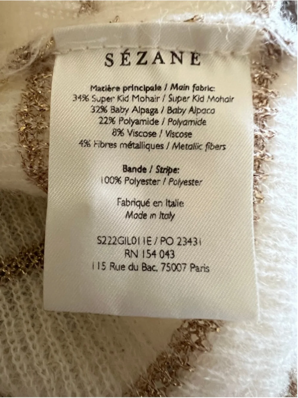 New Sezane Cream Gold Striped Cardigan Sweater S - Picture 8 of 8